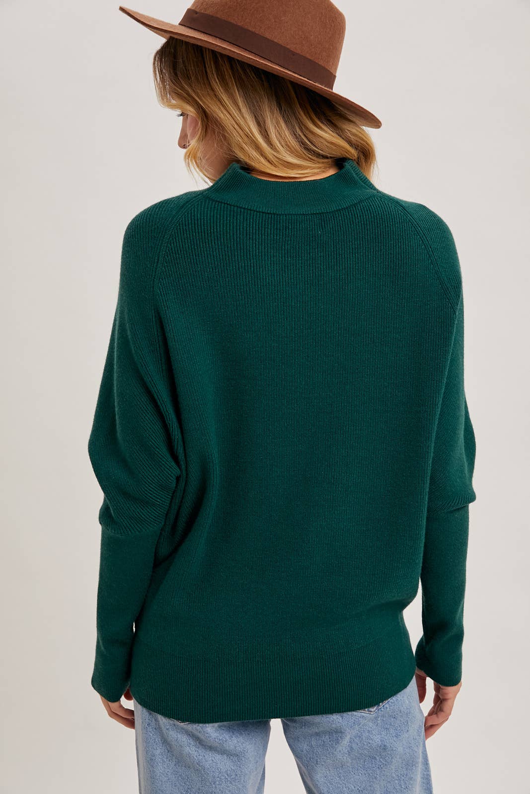 Bluivy - Slouch Neck Dolman Pullover - Hunter Green