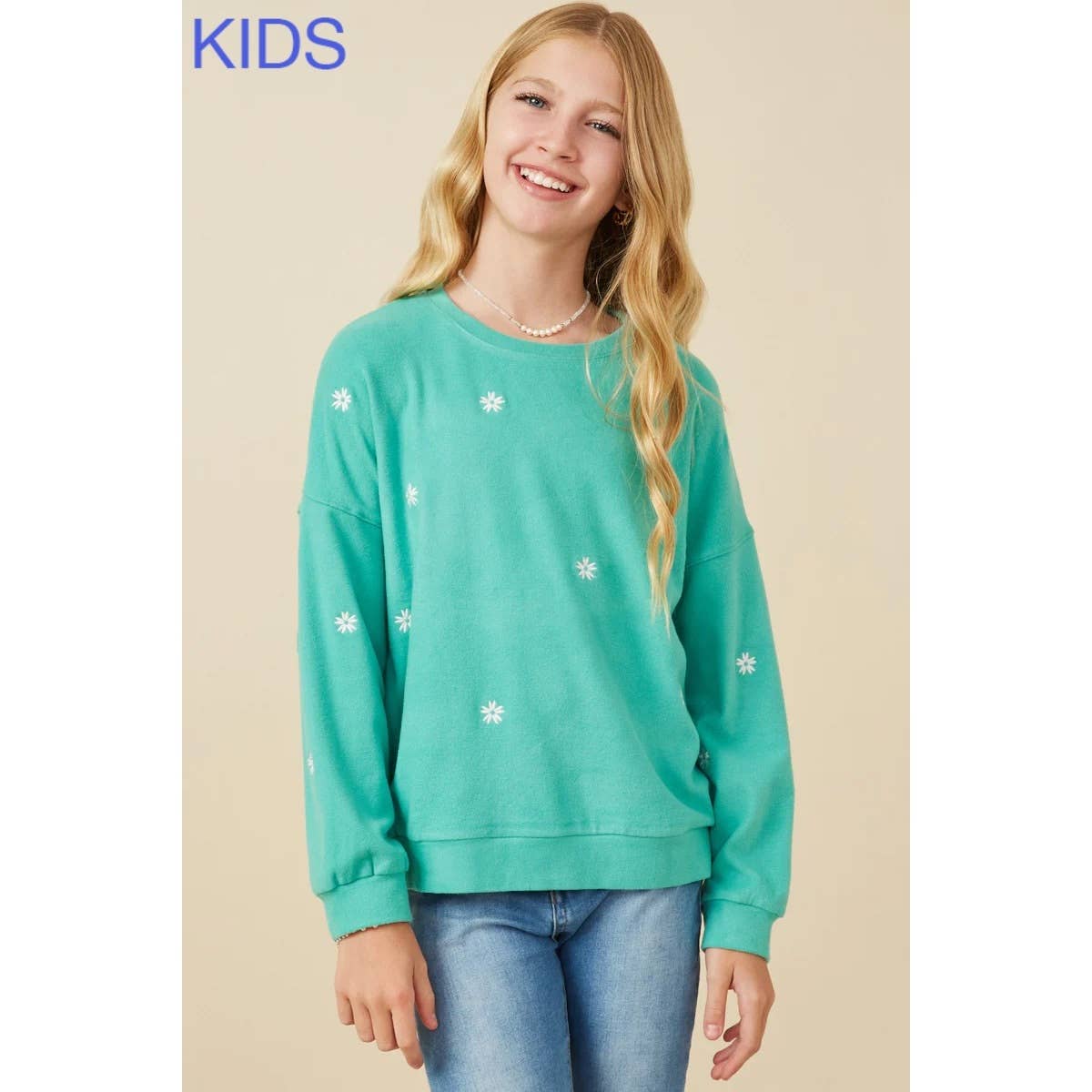 Paperdoll - Girls Brushed Textured Floral Embroidered Sweatshirt