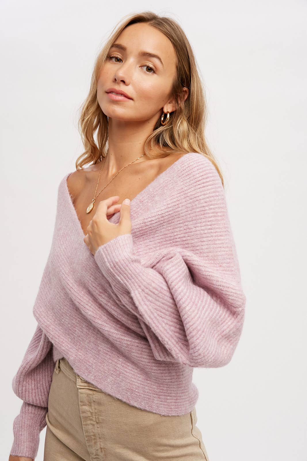 Bluivy - Crossover Ribbed Pullover - Lavender