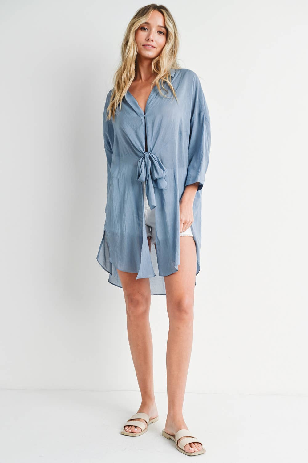 Bluivy - TIE-FRONT DOPHIN HEM TUNIC SHIRT