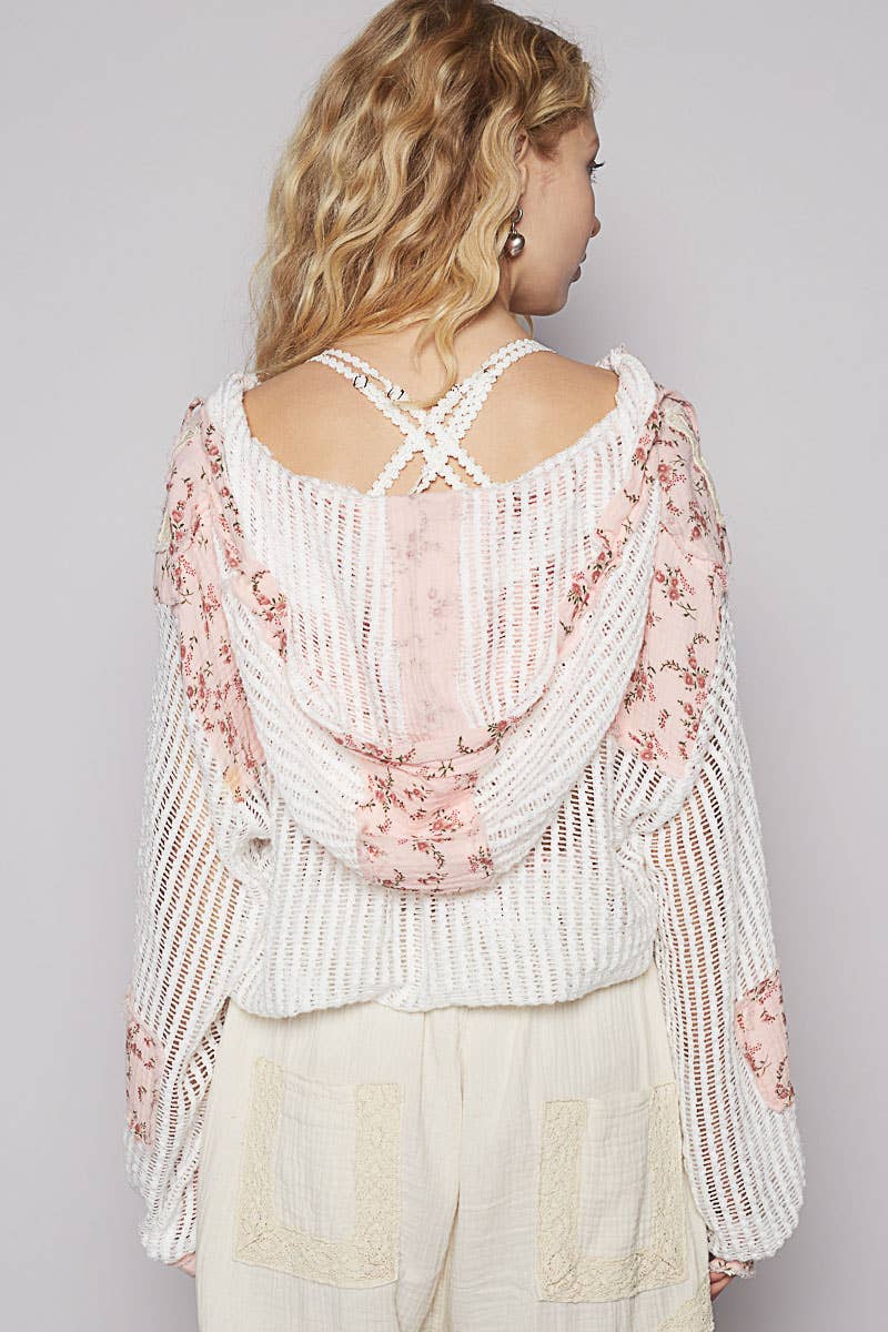 Pol Clothing - Vintage washed floral print patch crochet jacket
