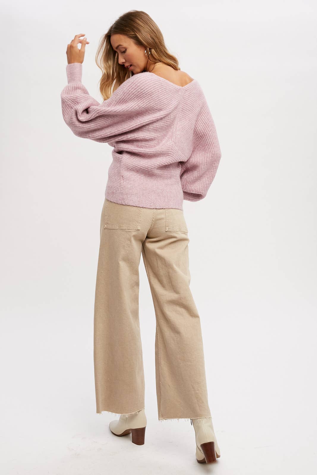 Bluivy - Crossover Ribbed Pullover - Lavender