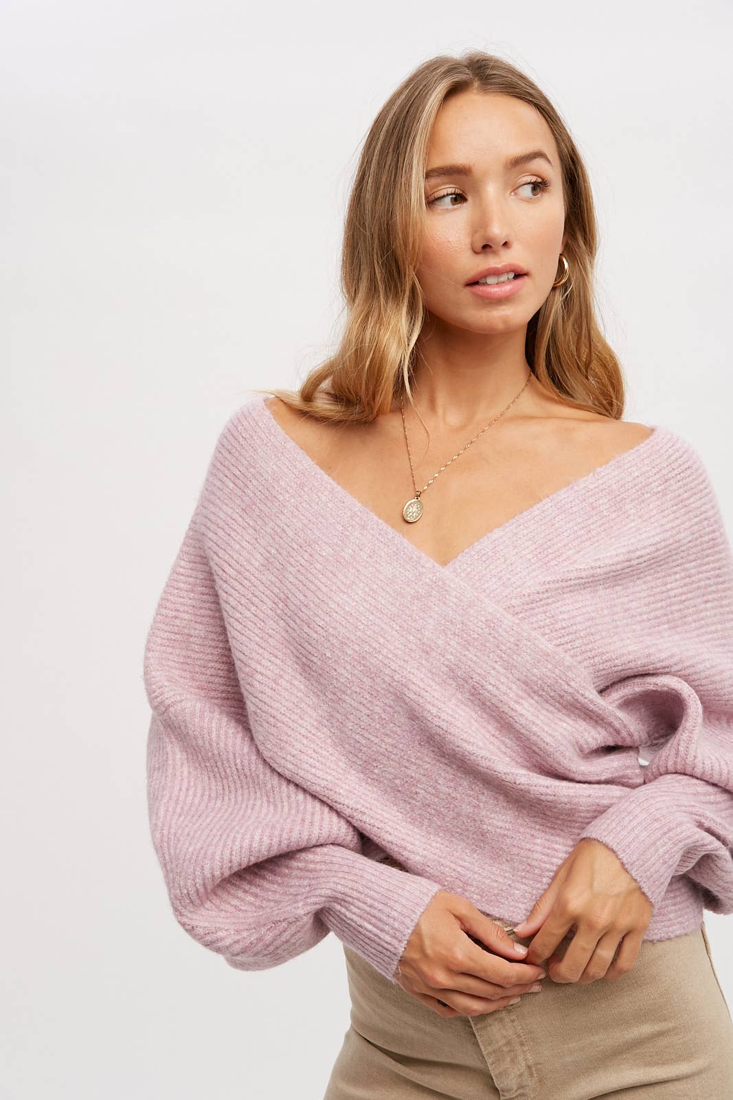 Bluivy - Crossover Ribbed Pullover - Lavender