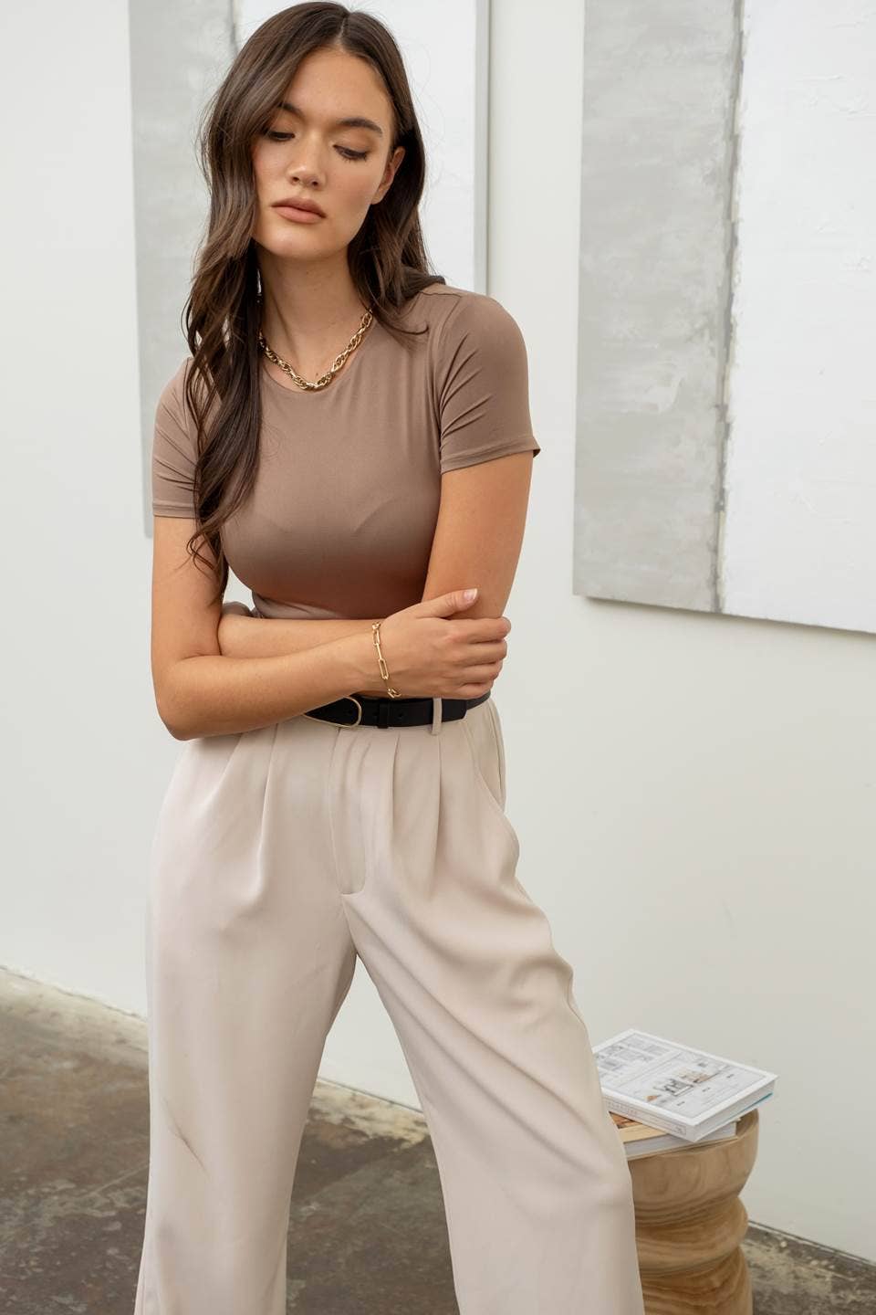 The Workshop Studio - Round Neck Bodysuit - Deep Taupe