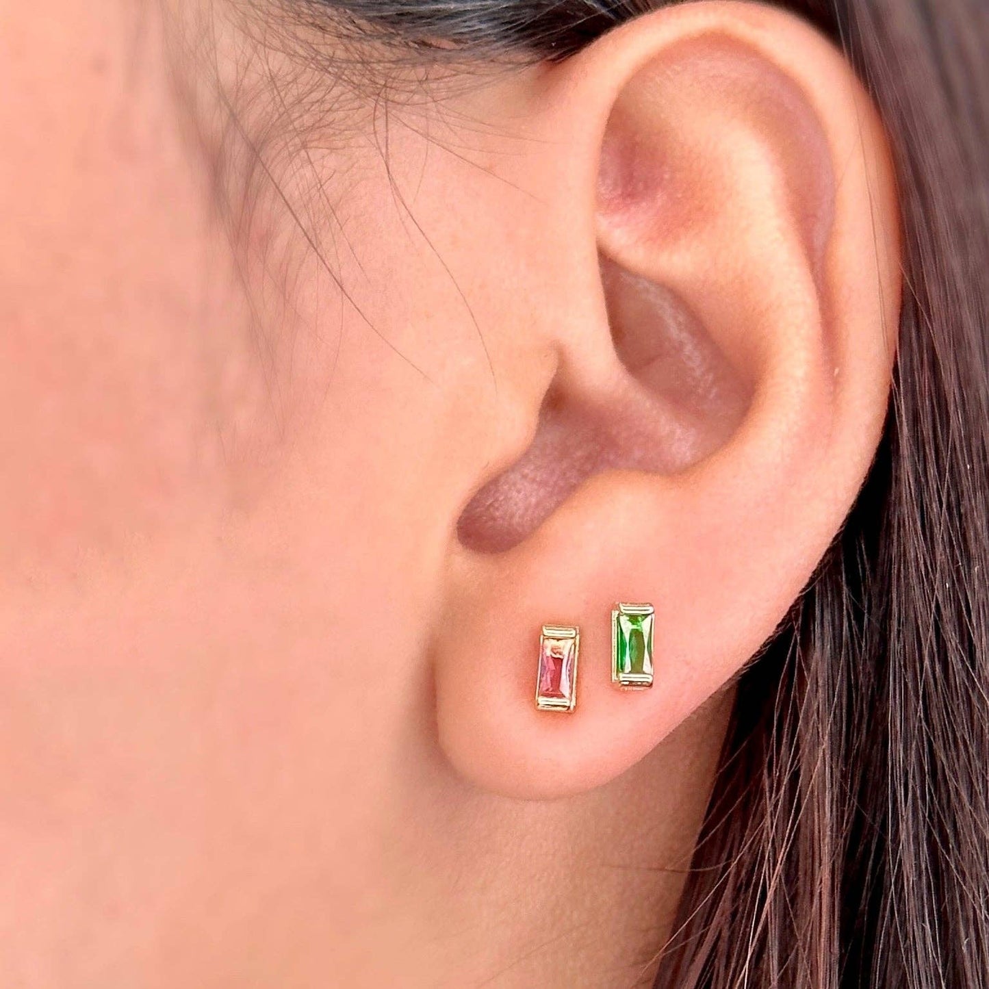 GoldFi - 18k Gold Filled Baguette Birthstone Stud Earrings