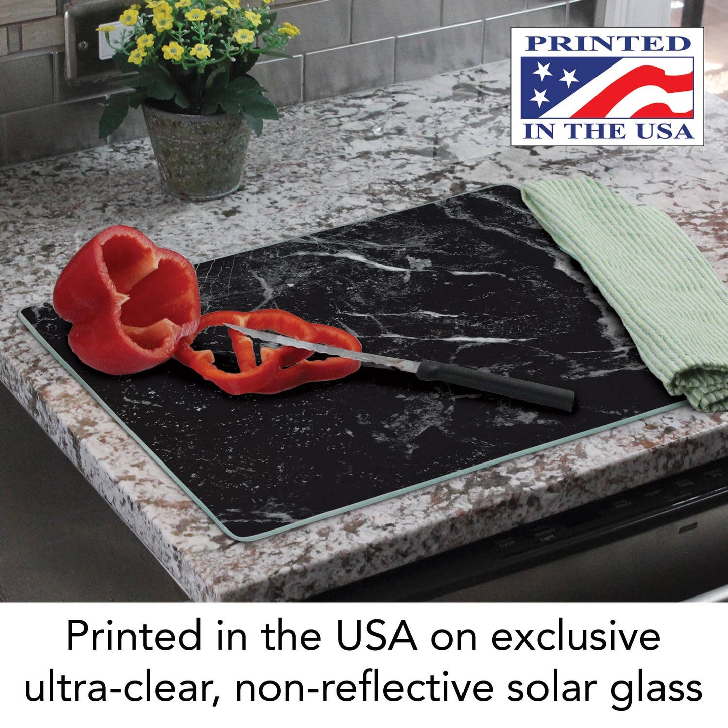 CounterArt and Highland Home - Black Marble Design Tempered Glass Cutting Board