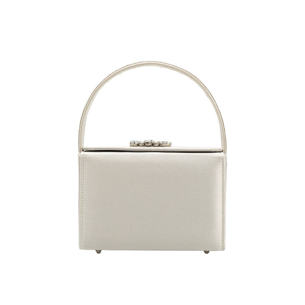 Melie Bianco - Liliana White Satin Jeweled Crossbody Bag