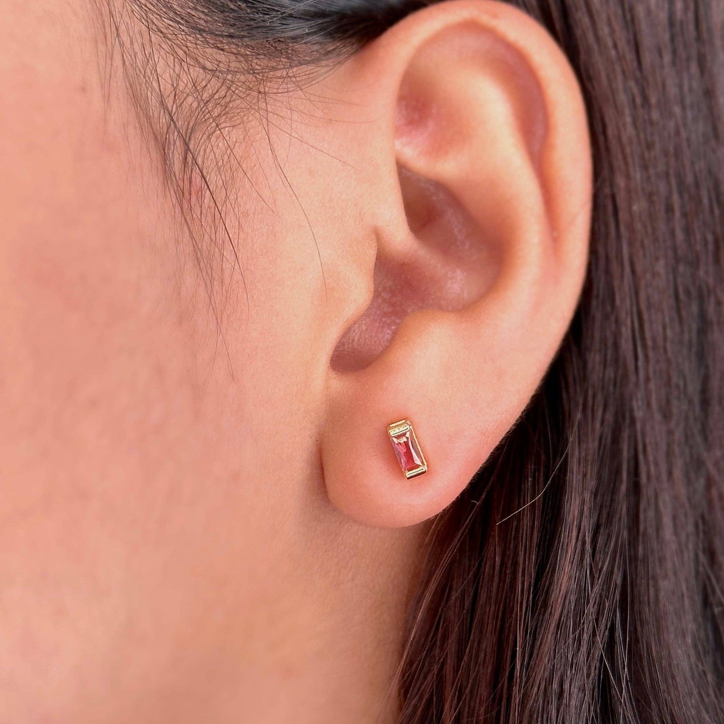 GoldFi - 18k Gold Filled Baguette Birthstone Stud Earrings