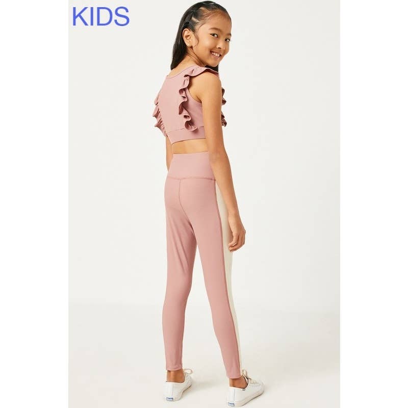 Paperdoll - Girls Ruffled Shoulder Ribbed Active Crop Top