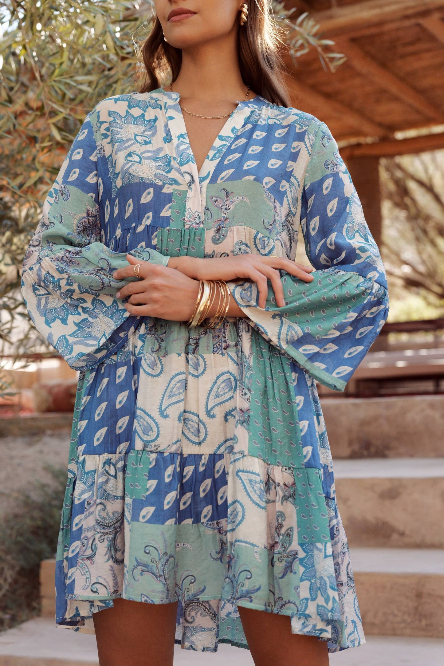 Choklate Paris - Saint-Tropez Silk Printed Dress - Almond Blue
