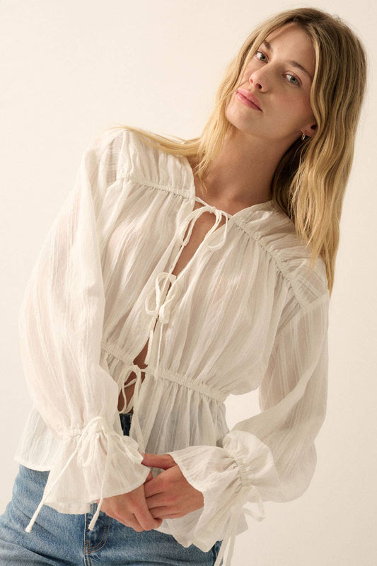 Promesa USA - Solid Tiered Ruched Woven Blouse - Off-White