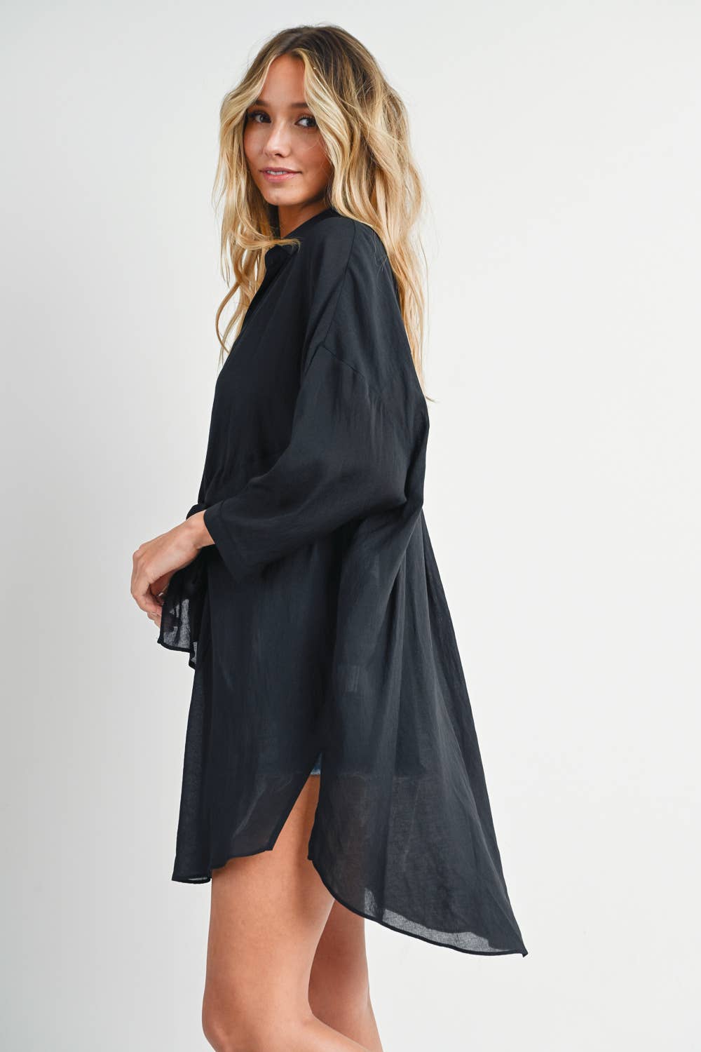 Bluivy - TIE-FRONT DOPHIN HEM TUNIC SHIRT