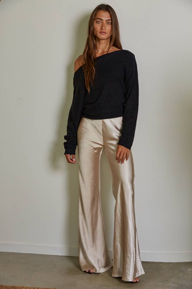 By Together - Woven Polyester Spandex Satin High Rise Pants - Champagne