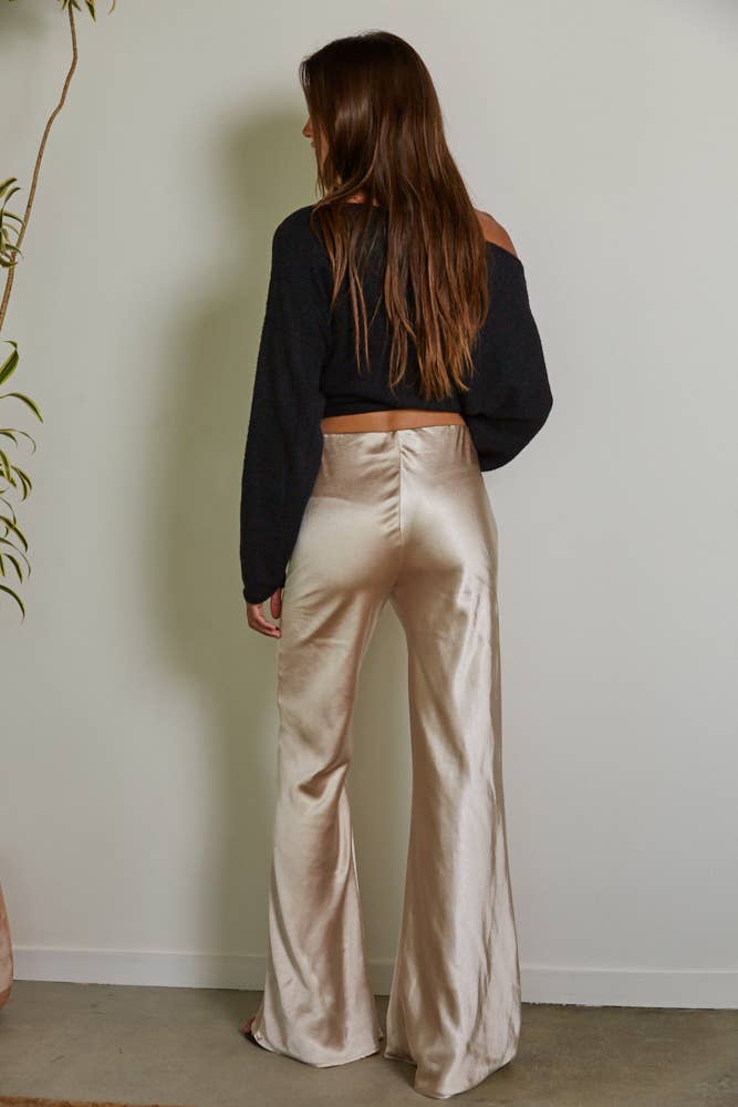 By Together - Woven Polyester Spandex Satin High Rise Pants - Champagne