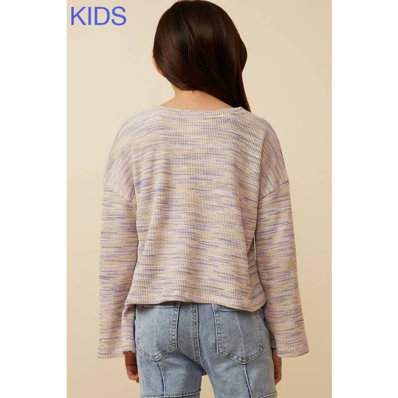 Paperdoll - Girls Textured V Neck Drop Should Marled Knit Top