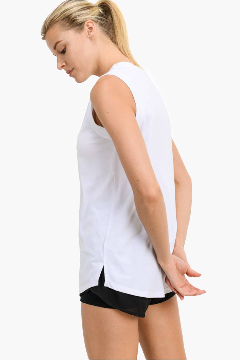 Mono B - Notched Sleeveless Flowy Tank Top - White