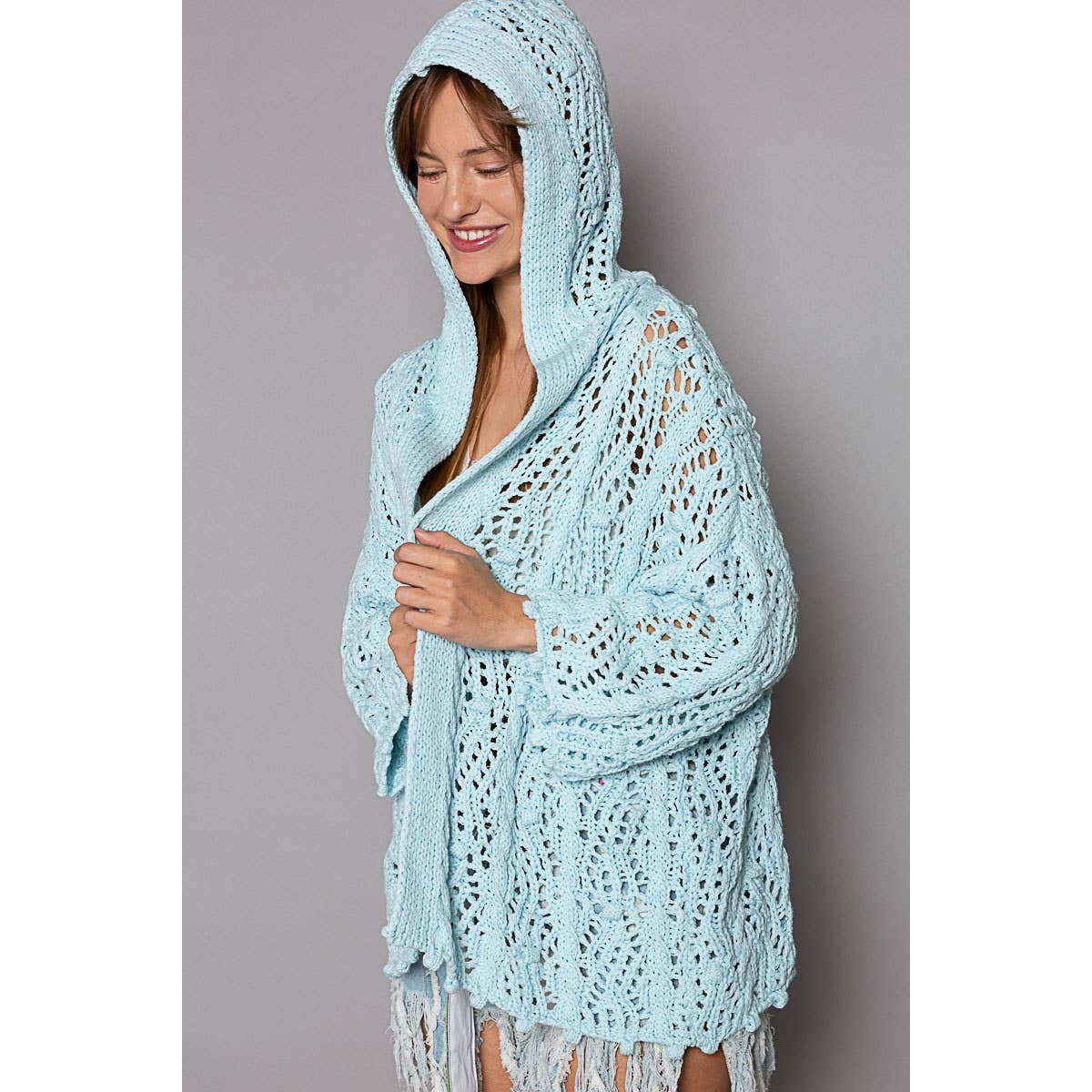 Pol Clothing - Open Weave Cardigan - Baby Blue