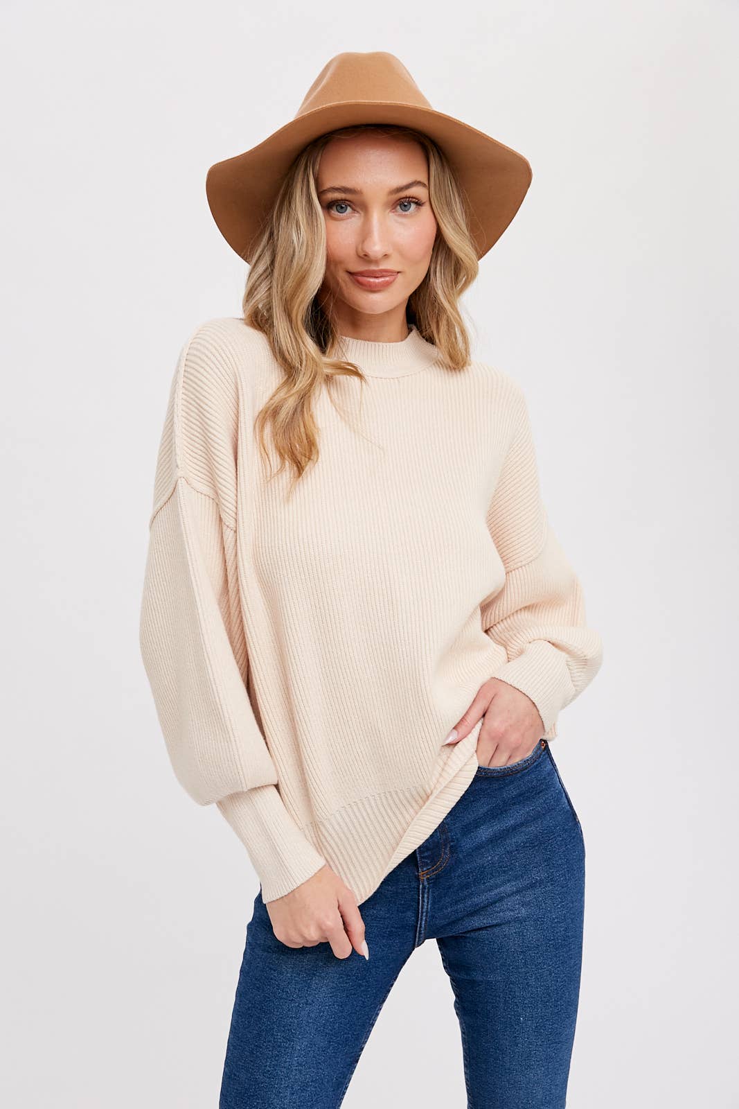 Bluivy - Ribbed Mock Neck Pullover