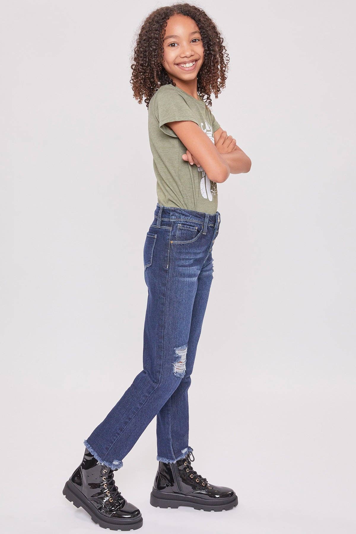 YMI - Girls High-Rise Exposed Button Straight Leg Jean
