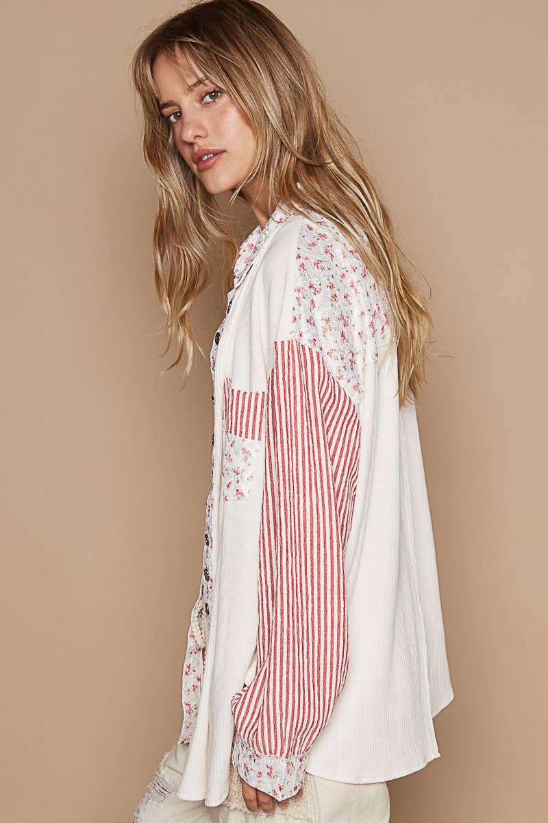 Pol Clothing - Embroidered Patch Button Down Shirt