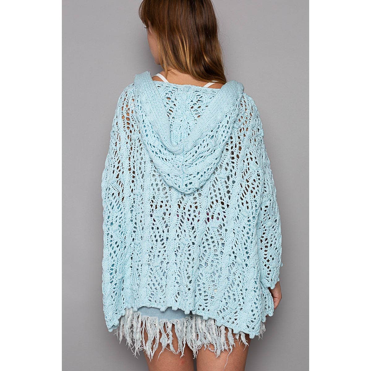 Pol Clothing - Open Weave Cardigan - Baby Blue
