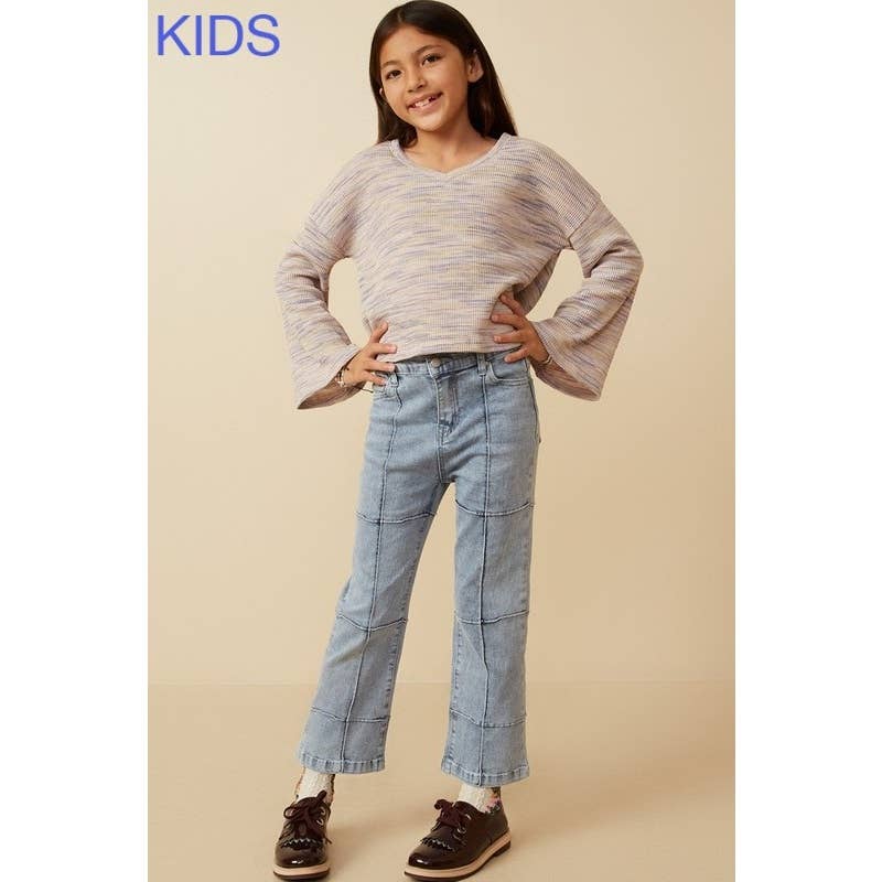 Paperdoll - Girls Textured V Neck Drop Should Marled Knit Top