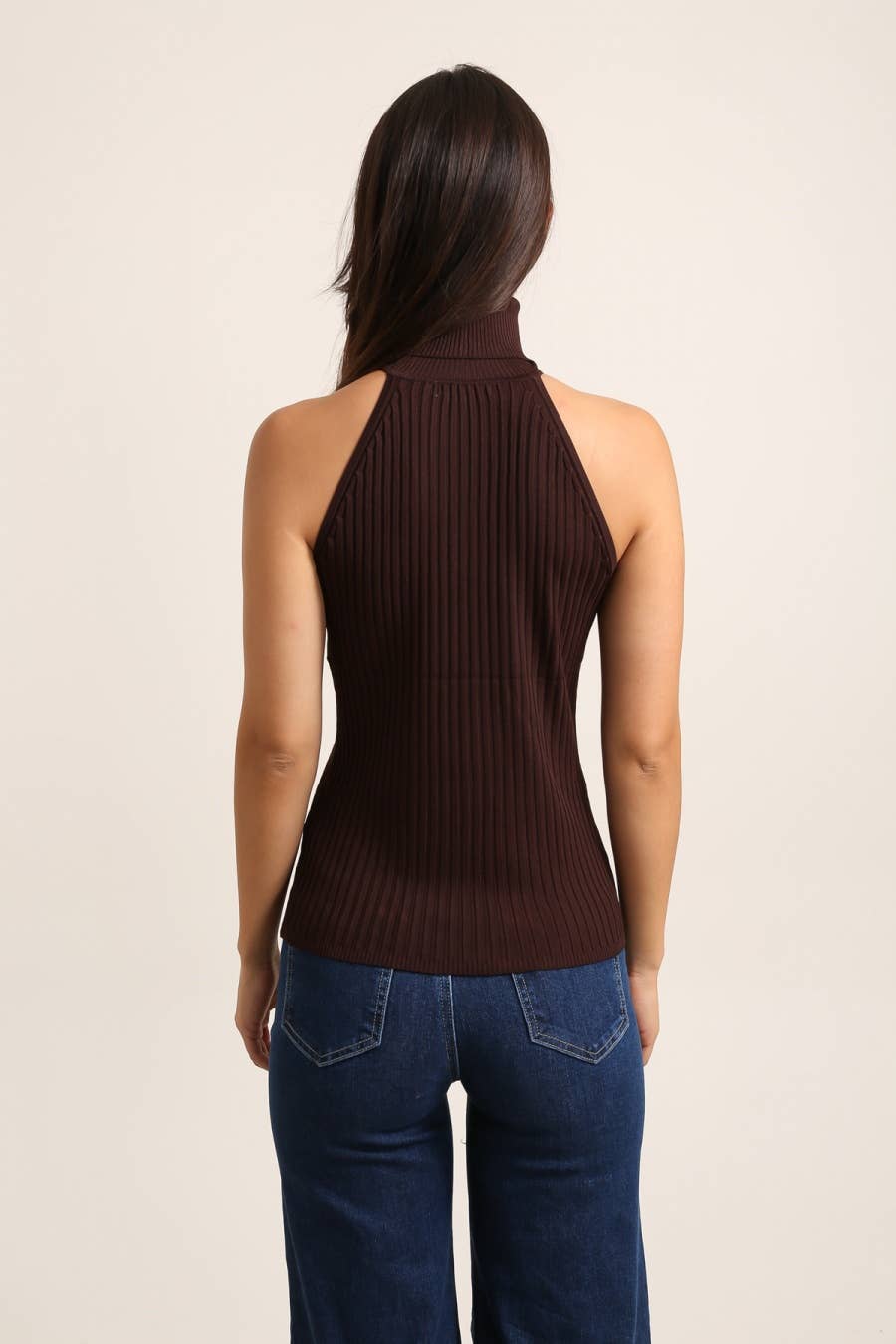 Choklate Paris - Ribbed Knit Turtleneck Tank Top - Choco