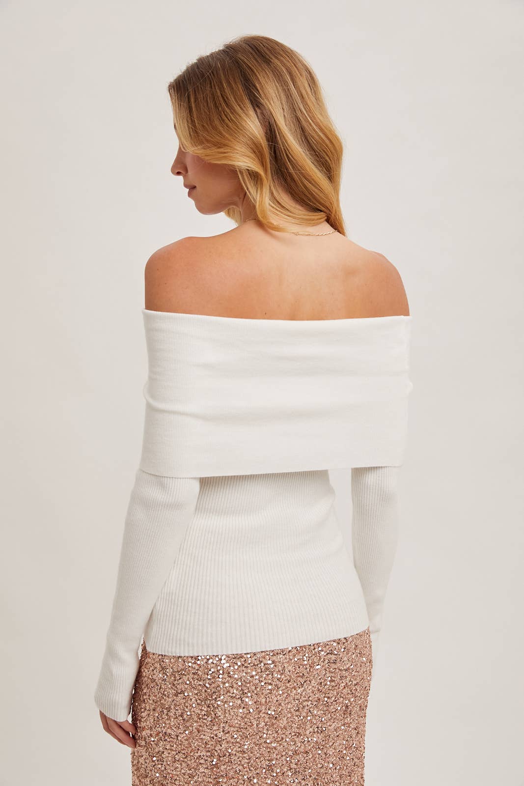Bluivy - Off Shoulder Ribbed Knit Top