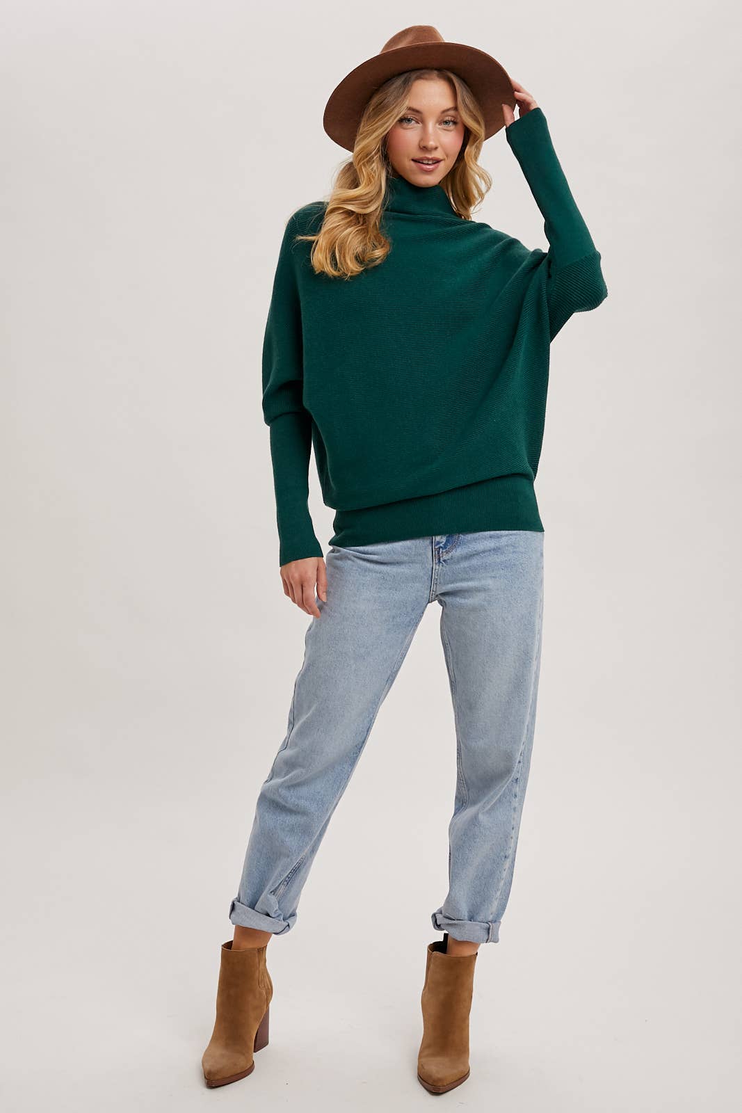 Bluivy - Slouch Neck Dolman Pullover - Hunter Green