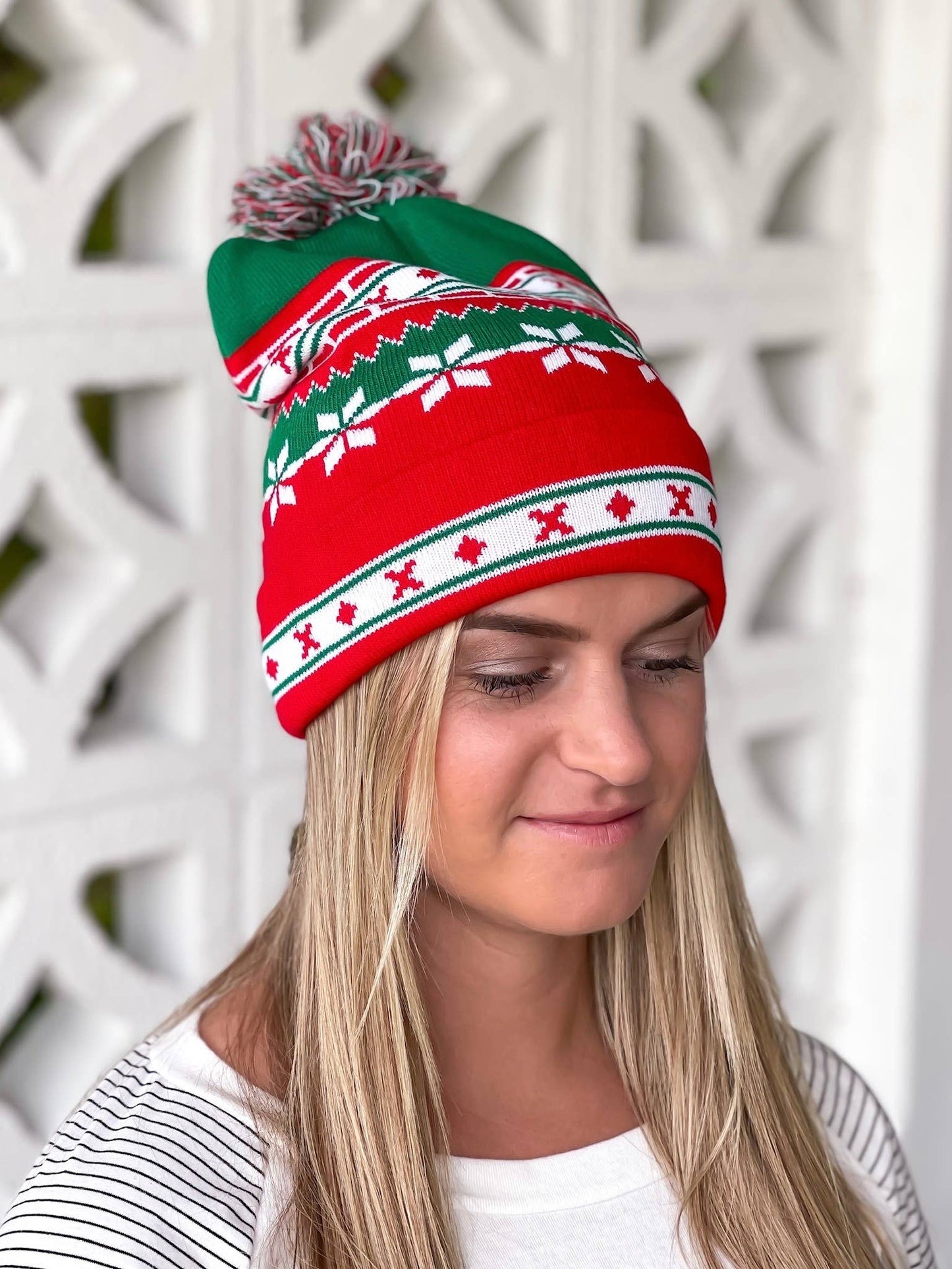 Prep Obsessed Wholesale - Fairisle Print Pom Beanie