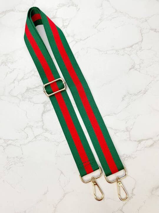Prep Obsessed Wholesale - Adjustable Crossbody Strap - Green & Red Stripe
