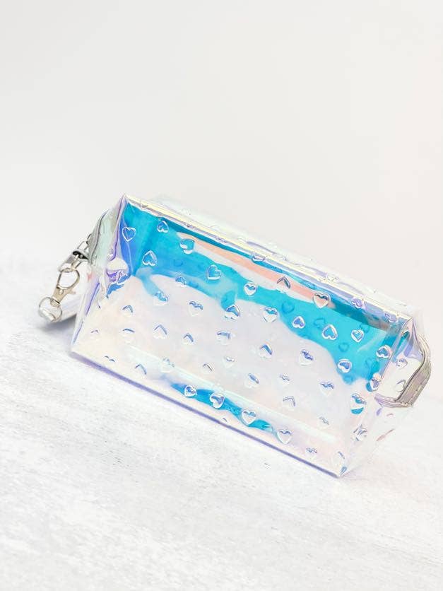 Prep Obsessed Wholesale - Hologram Cosmetic Pouch - Hearts