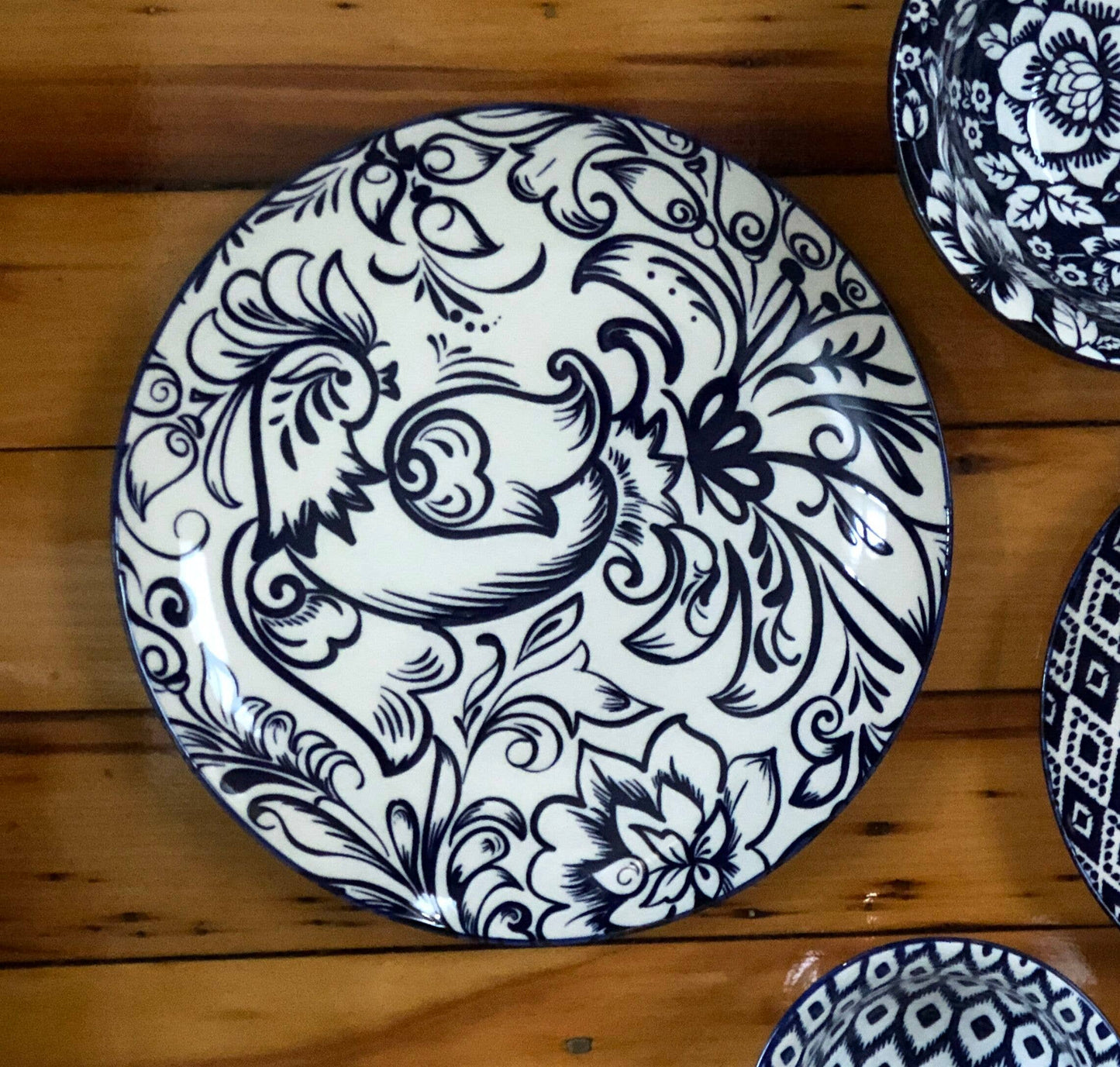 Drew Derose Design - Blue And White Flowered Dinner Plate