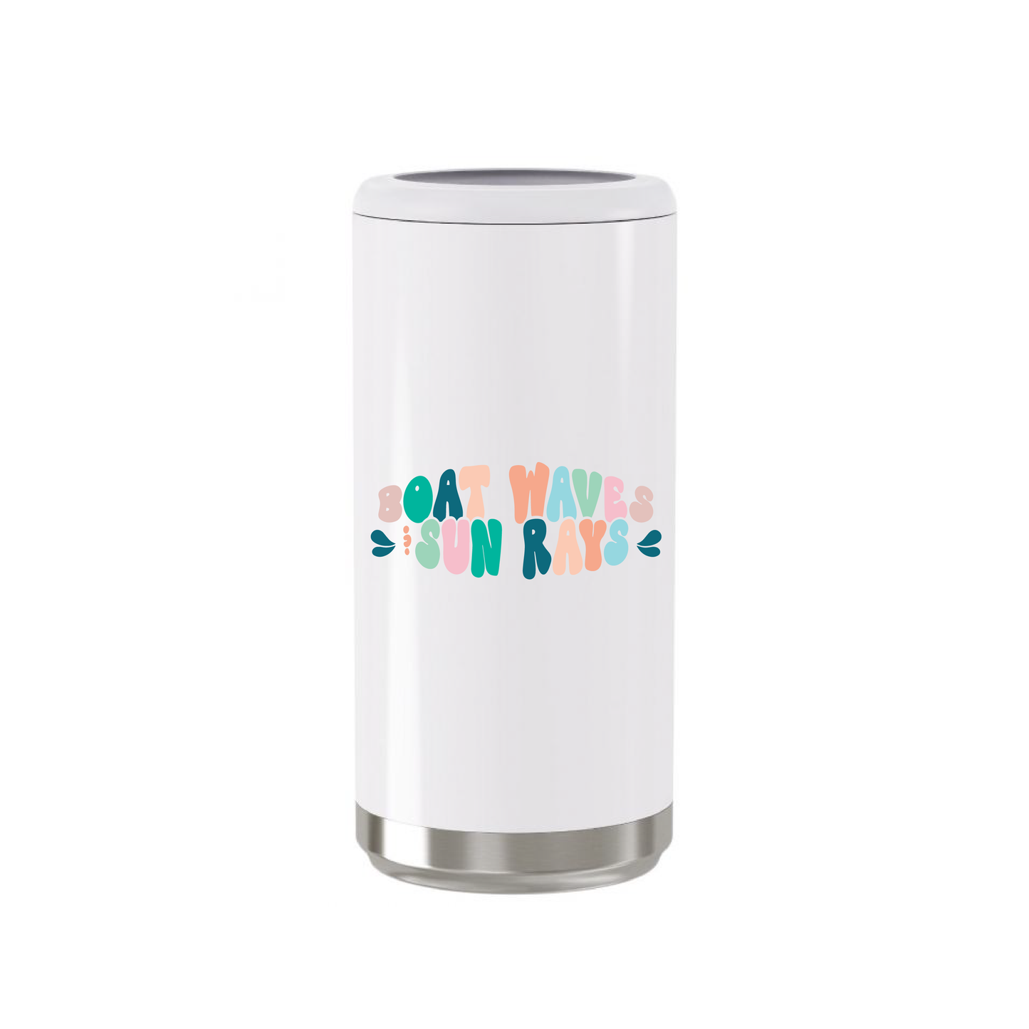 Beach Waves and Sun Rays Summer Metal Skinny Can Cooler
