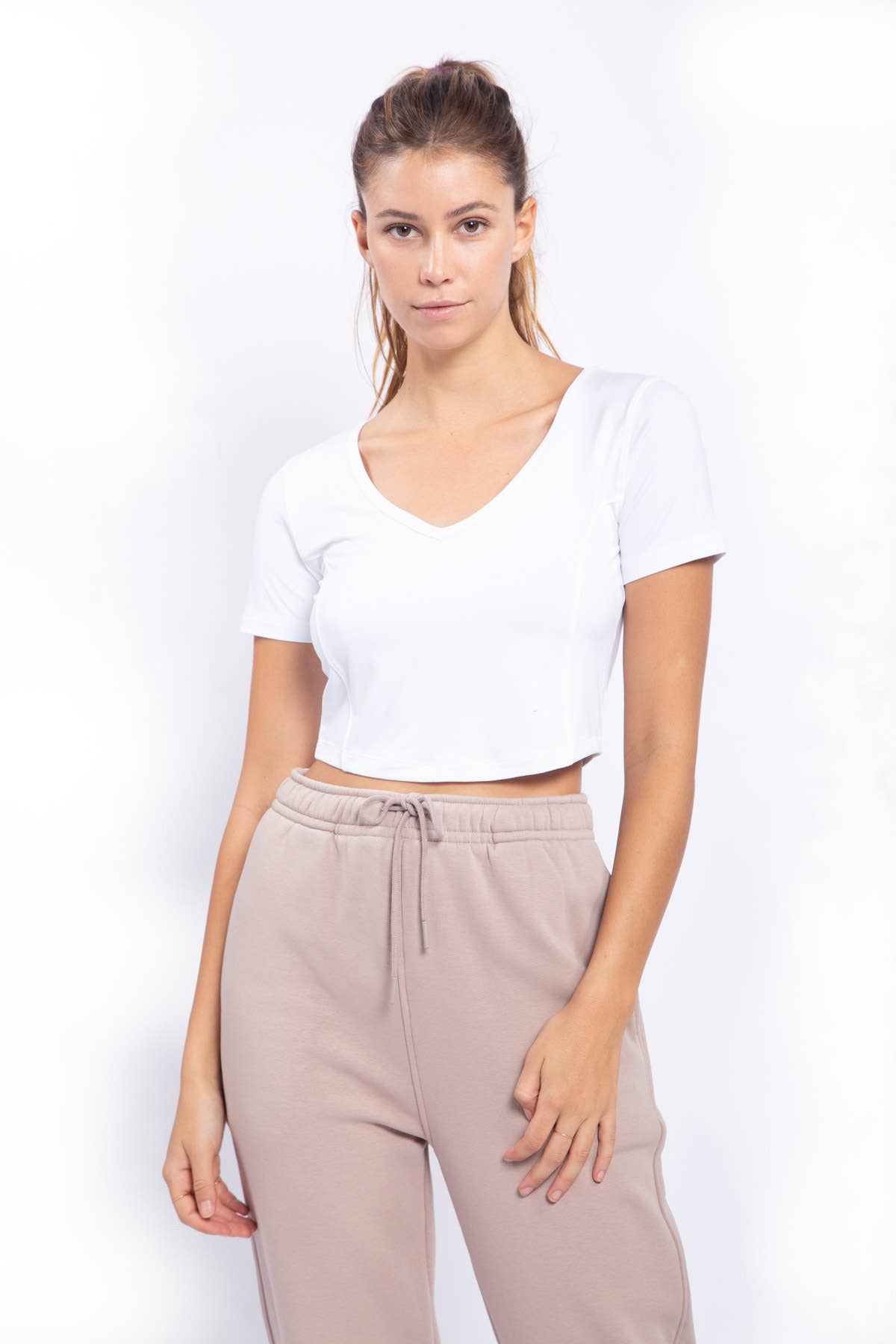 Mono B - Active V-Neck Short Sleeve Crop Top