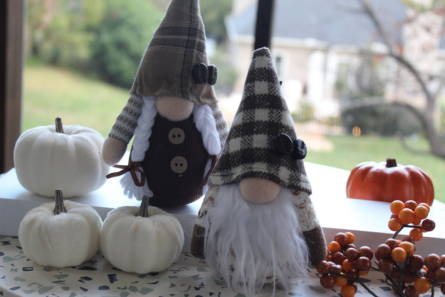 Rivendell Gnomes - 2-Pack Coffee Gnome Decor - Pair of Coffee Gnomes - Plaid Hat Gnome
