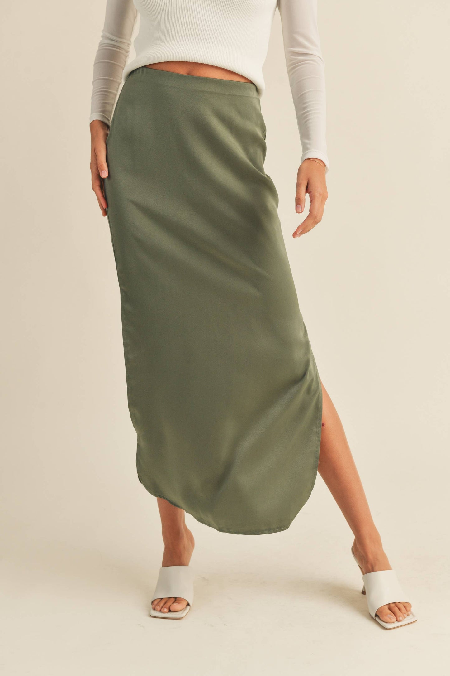 Miou Muse - Satin Side Slit Skirt