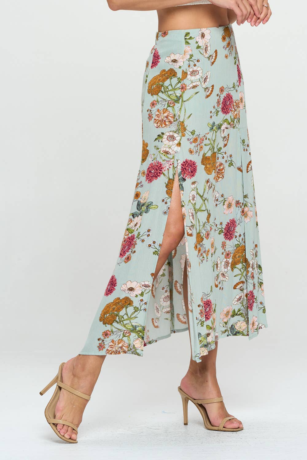 J.NNA - LOVELY FLORAL PRINT M SLIT MAXI SKIRT