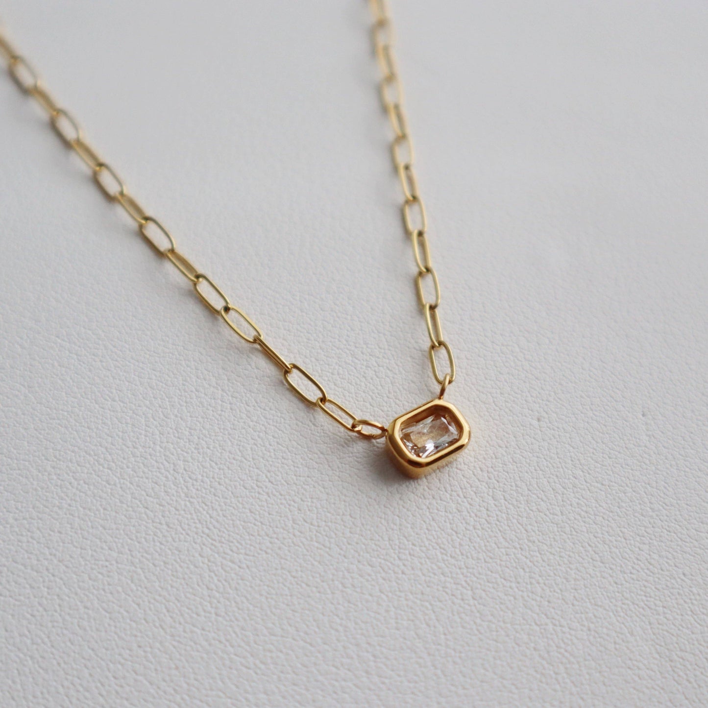 JESSA Jewelry - Rectangular Gem Necklace | Paperclip Pendant Necklace
