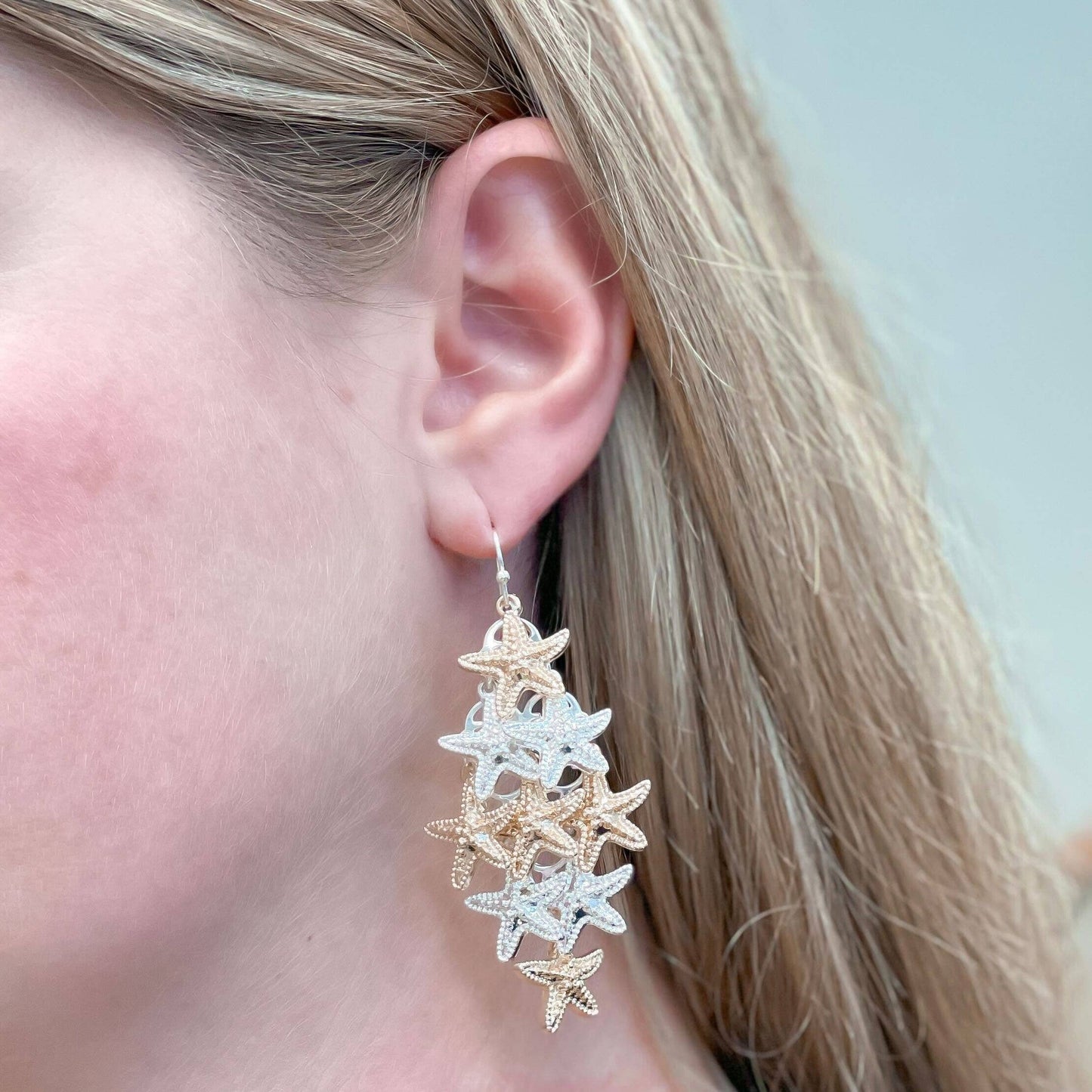 Prep Obsessed Wholesale - Gold & Silver Starfish Cluster Dangle Earrings