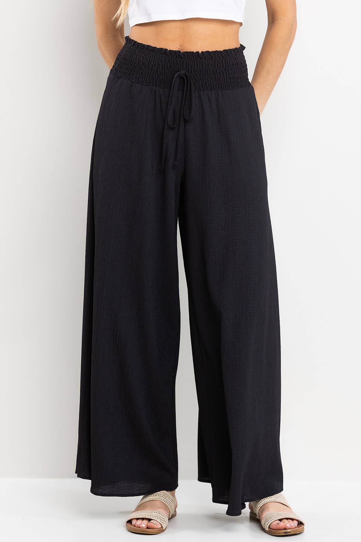 Ces Femme - Smocked Waist Wide Leg Pants