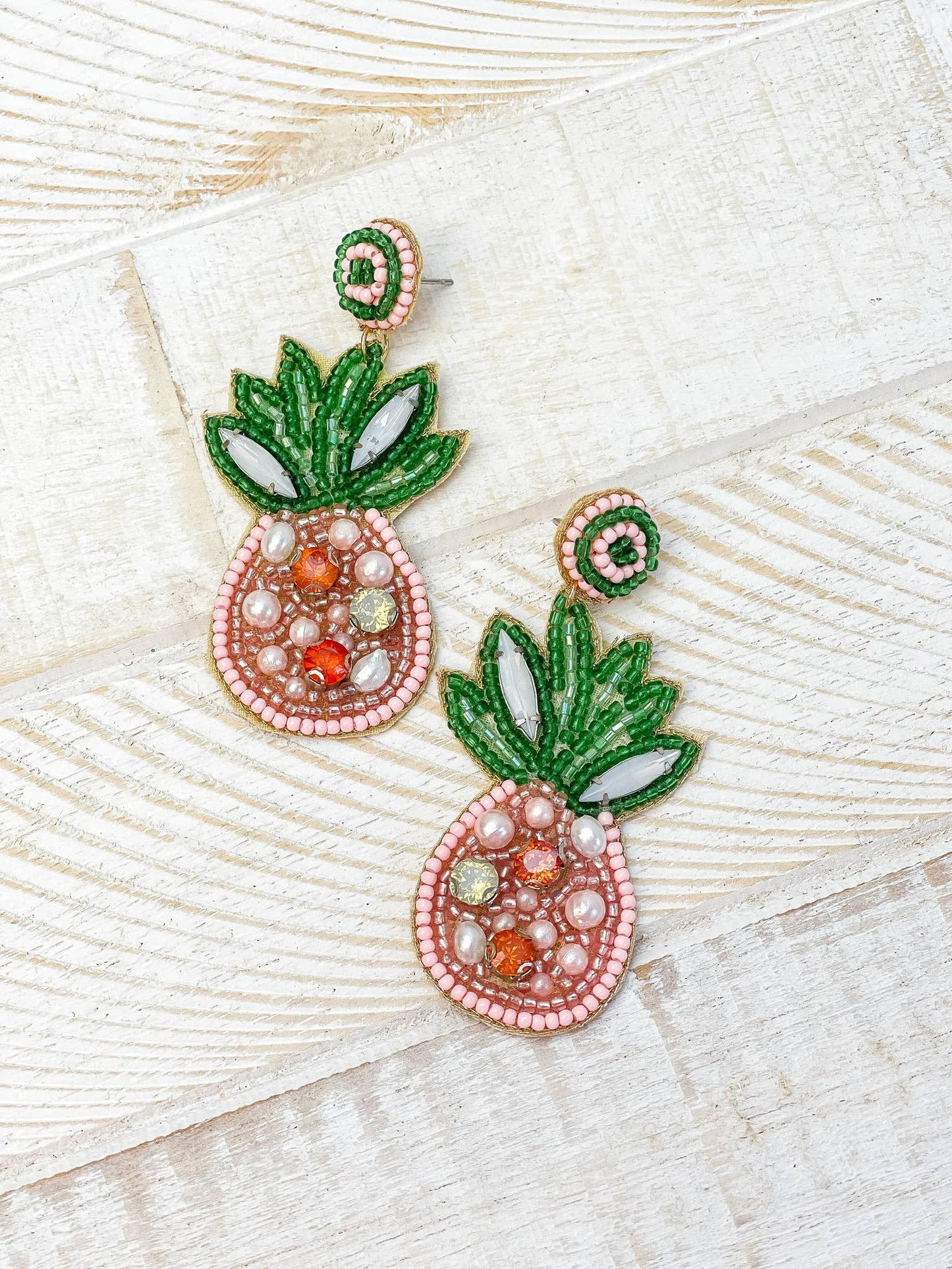Prep Obsessed Wholesale - Pink Pearl Pineapple Beaded Dangle Earrings