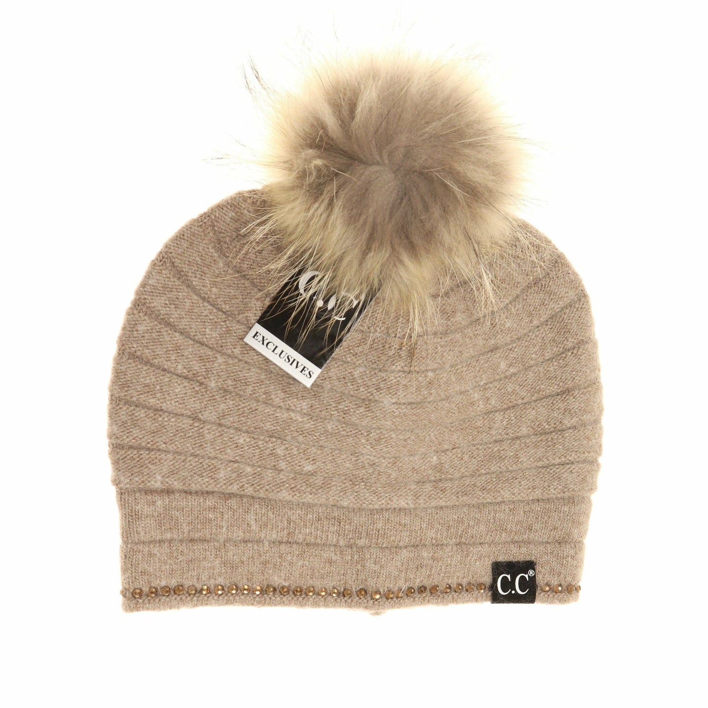 C.C Exclusive - Ridged Rhinestone Pom Beanie