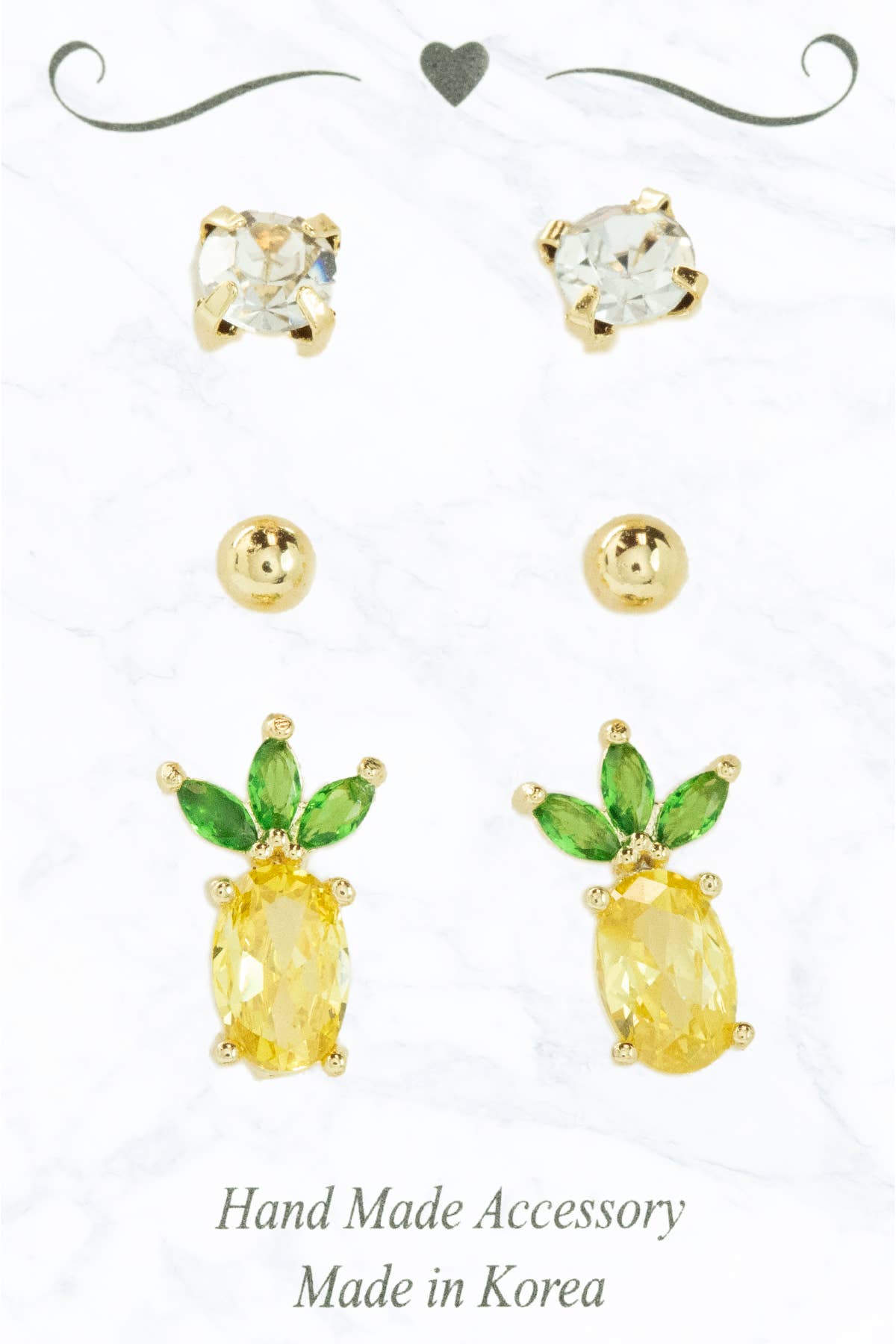 Suzie Q USA - 3 Piece Studs with pineapple Earrings Set