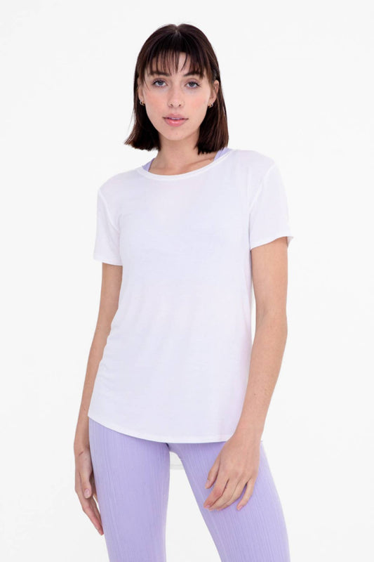Mono B - Short Sleeve High-Low Top - White