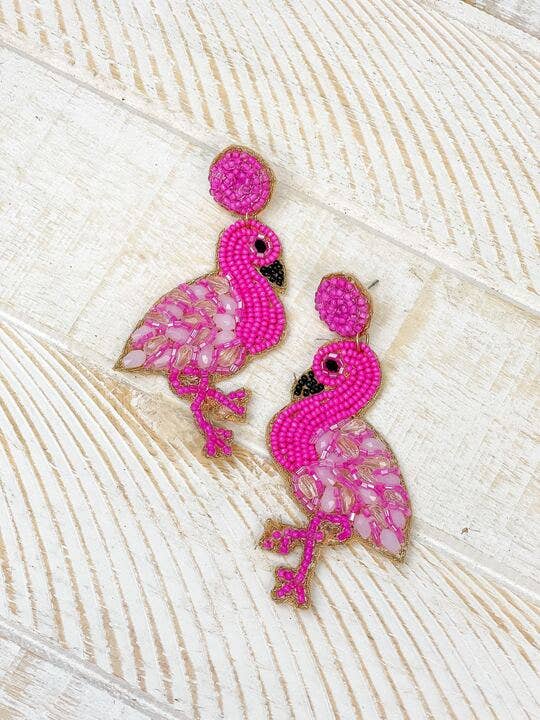 Prep Obsessed Wholesale - Fuchsia Flamingo Beaded Dangle Earrings