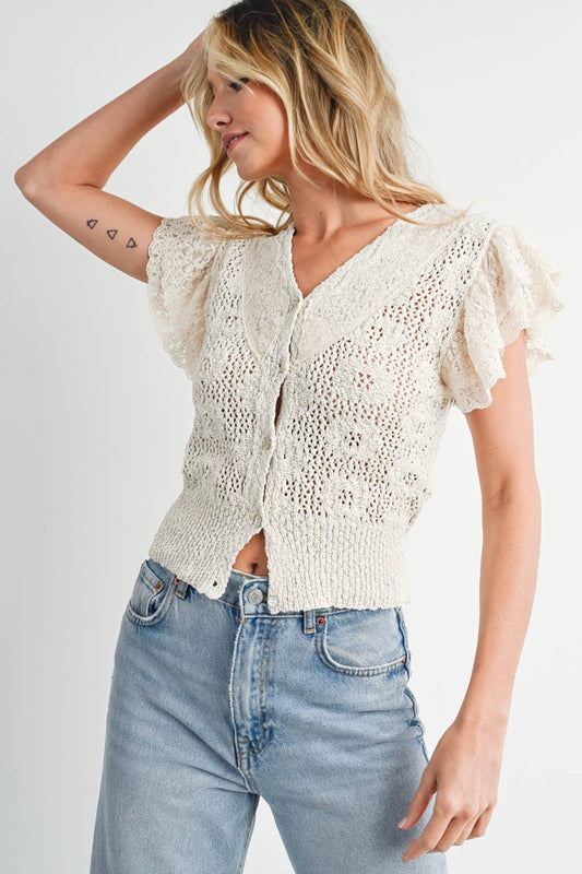 Bluivy - Crochet Button Down Top - Natural