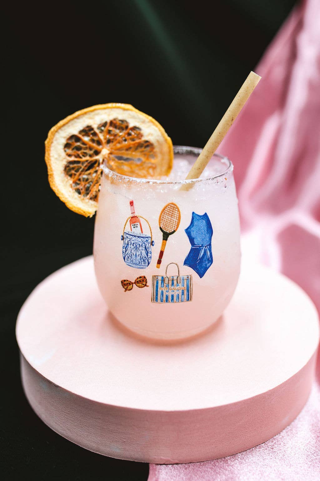 Sip Hip Hooray - Hampton Summer 14oz Stemless Wine Glass Tossware- Summer