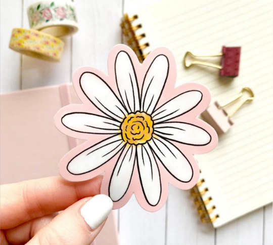 Elyse Breanne Design - Pink Watercolor Daisy, 3x3 in.