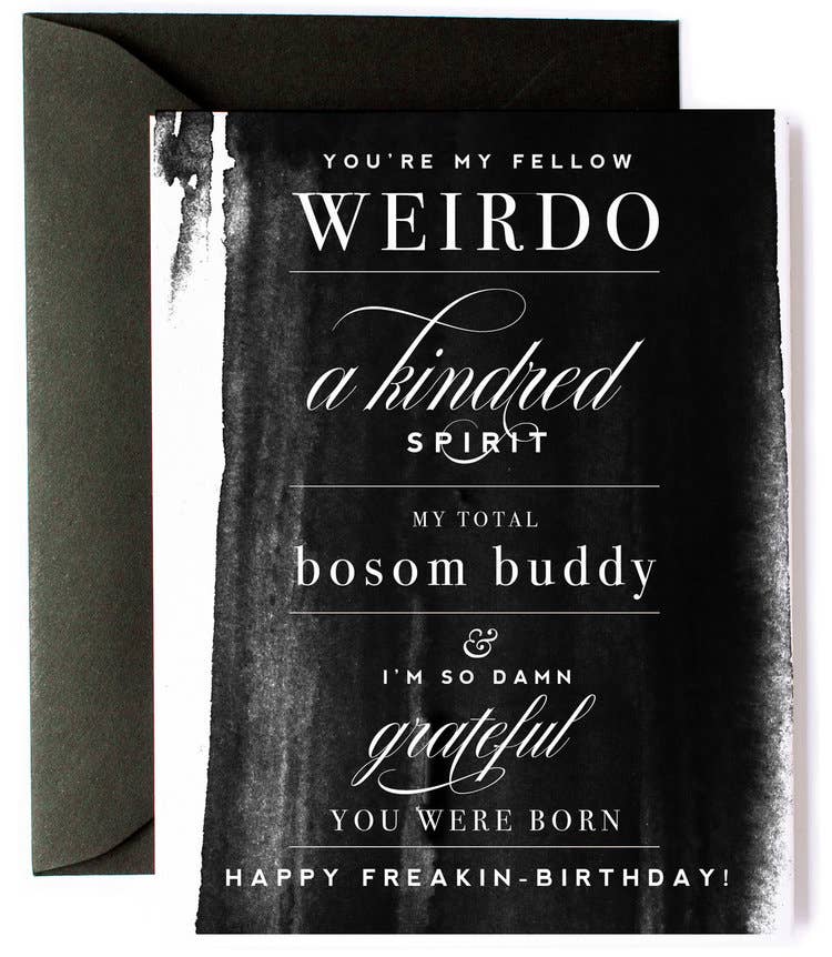 Kitty Meow Boutique - Bosom Buddy Funny Birthday Card - Black watercolor card
